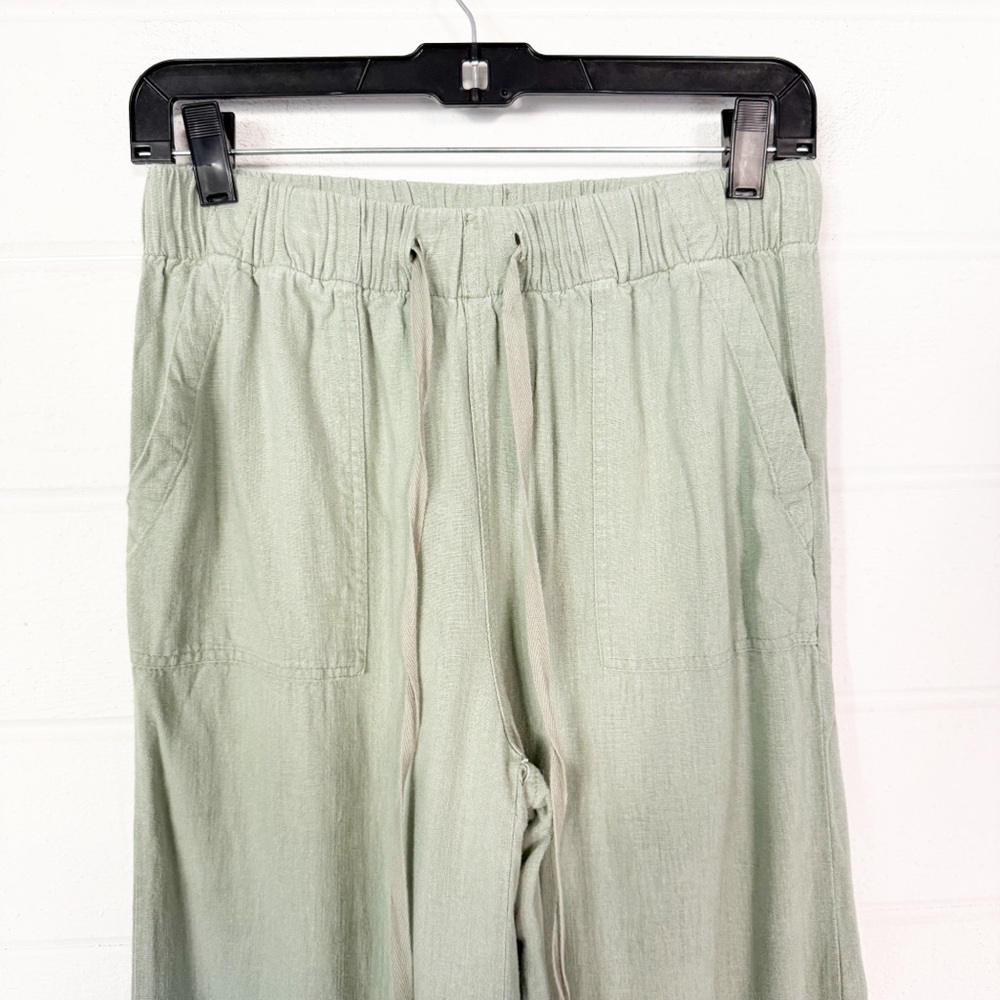 Thread & Supply High Waist Wide Leg Relaxed Fit Frayed Ankle Green Linen Pants M - Picture 5 of 8